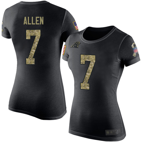 Carolina Panthers Black Camo Women Kyle Allen Salute to Service NFL Football #7 T Shirt